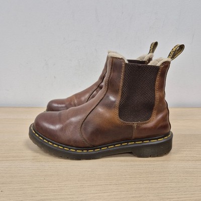 Dr Martens 2976 Leonore Fur Trim Brown Leather Ankle Chelsea Boots Uk 8 Eu 42