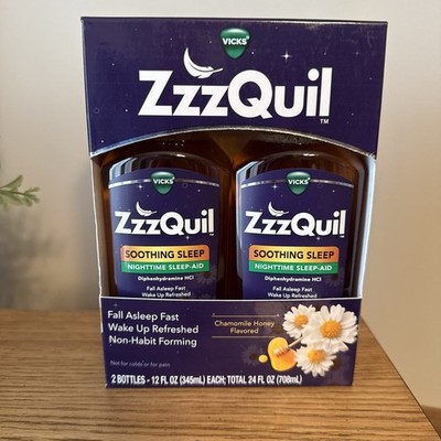 ZzzQuil Nighttime Sleep Aid Liquid TWO 12 oz. bottles NEW Chamomile Honey 02/27