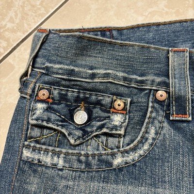 True Religion Joey Jeans Mens 38x33 Blue Buddha Embroidered Back