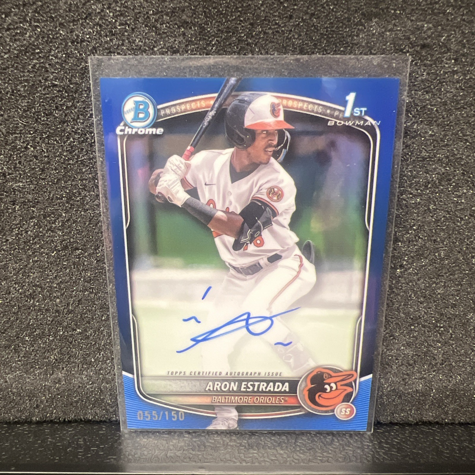 2025 Bowman Chrome Aron Estrada True Blue Refractor Auto /150 1st Bowman Orioles