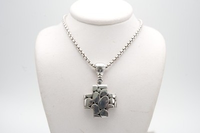 John Hardy 925 Sterling Silver Kali Cross Pendant Necklace on Rounded Box Chain