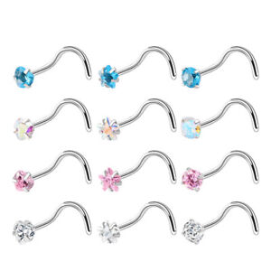 Punk Zircon Nose Stud Surgical Steel Nose Ring Lip Rings Body Piercing Jewelry