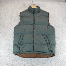 Tempco Zip Up Reversible Down Puffer Vest Mens Size L Green/Brown