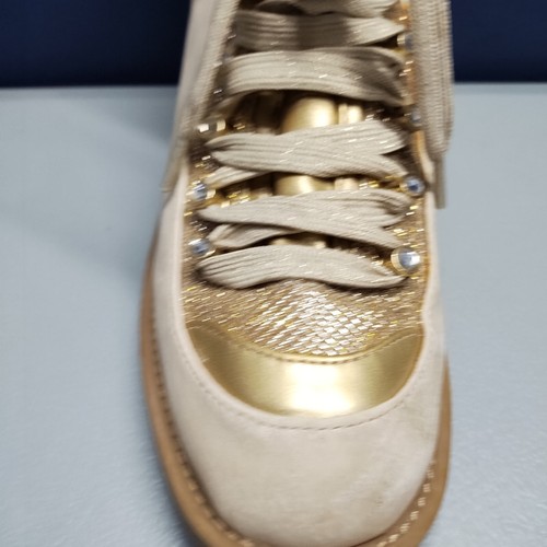 Juicy Couture Heeled Boots Womens Size 8M Gold Sude Leather Faux Fur Lace-up - Picture 3 of 19
