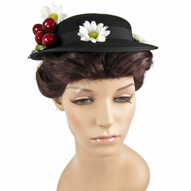 Women's Victorian English Nanny Mary Poppins Daisy Flower Costume Hat Halloween