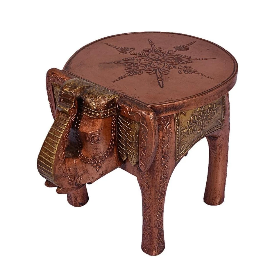 Wooden Decorative Rajastani Painting Elephant Stool Home Decorative Showpiece - Image 3 of 4
