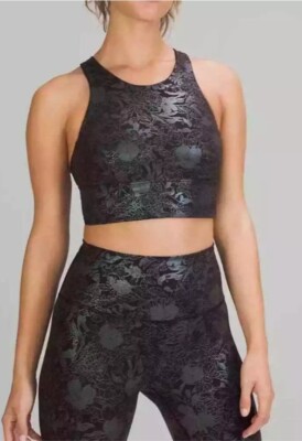 Lululemon Train To Be Live Bra Floral Foil Black Racerback Workout Size 2 NWT