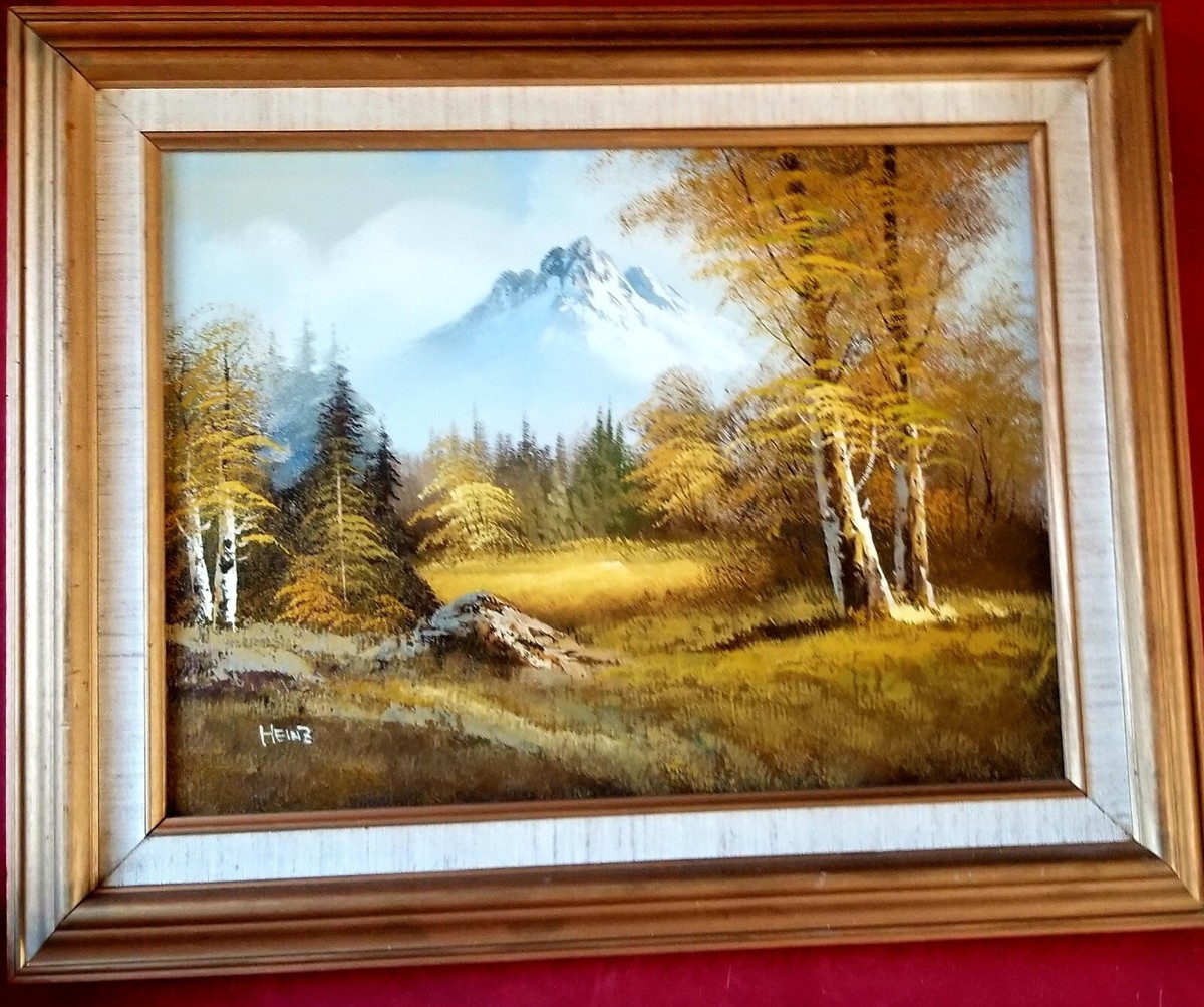 HEINZ Original Signed Mid Century Modern Landscape Vintage Framed