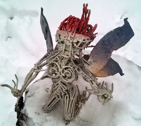  Fairy/Demon Goddess OAK Hand Made Metal Sculpture Welded Nails Painted - Image 3 of 4