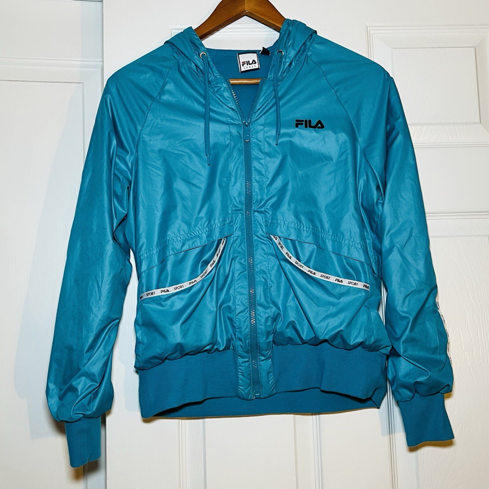 Giacca a vento sportiva FILA donna taglia small leggera verde acqua full zip