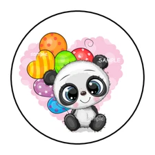 30 CUTE BABY PANDA AND BALLOONS STICKERS ENVELOPE SEALS LABELS 1.5" ROUND