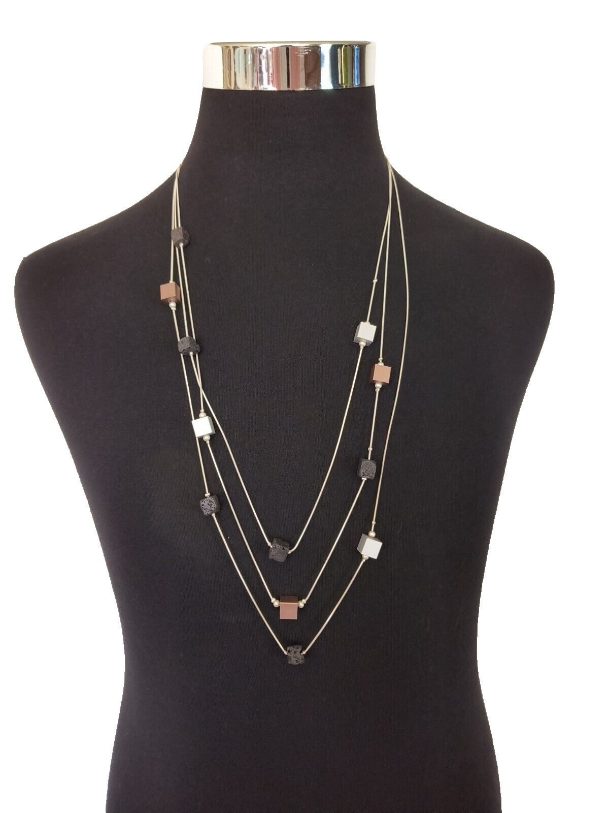 Women's Statement Necklace Multistrand Silvetone … - image 7