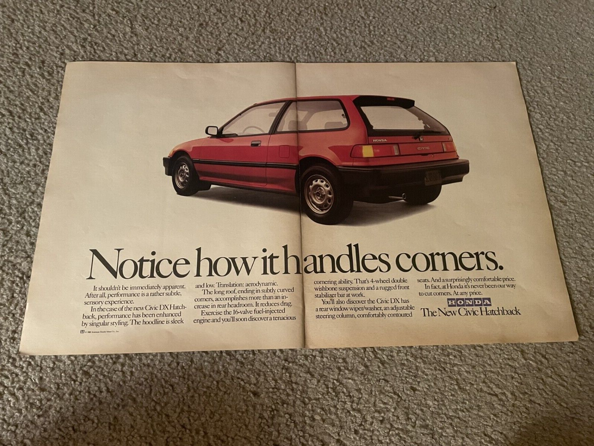 Vintage 1988 HONDA CIVIC DX HATCHBACK Car Print Ad RED 