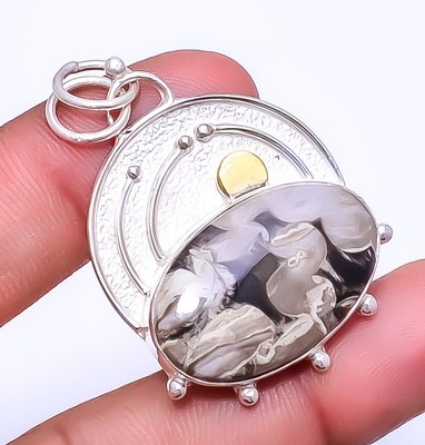 Petrified Peanut Wood Jasper - Australia 925 Sterling Silver Pendant 1.76'' P_57