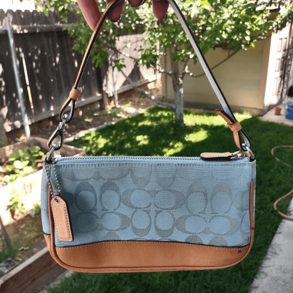 Coach Y2K Blue Signature C Canvas and Auburn Leather Demi Shoulder Bag
