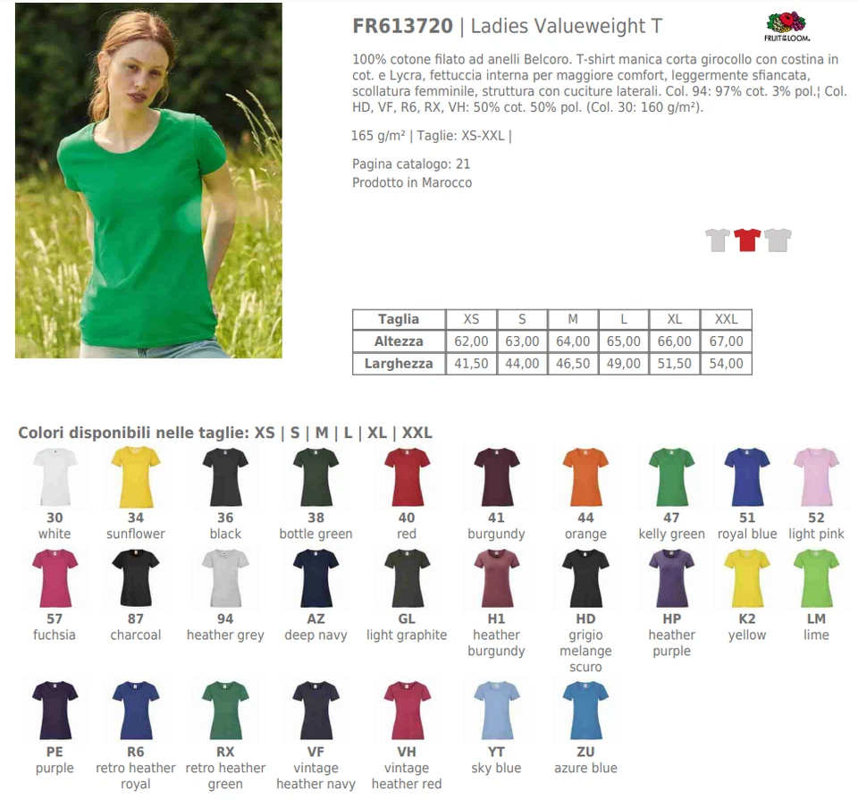 FRUIT OF THE LOOM T-Shirt da Donna Sfiancata Mezza Manica 100% Cotone FR613720 - Immagine 2 di 4