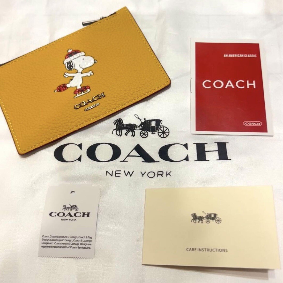 COACH x Peanuts Snoopy Coin Purse Card Case Yellow Multi