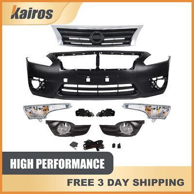 New Front Bumper Grille Kit W/ Fog Lights For 2013 2014 2015 Nissan Altima Sedan