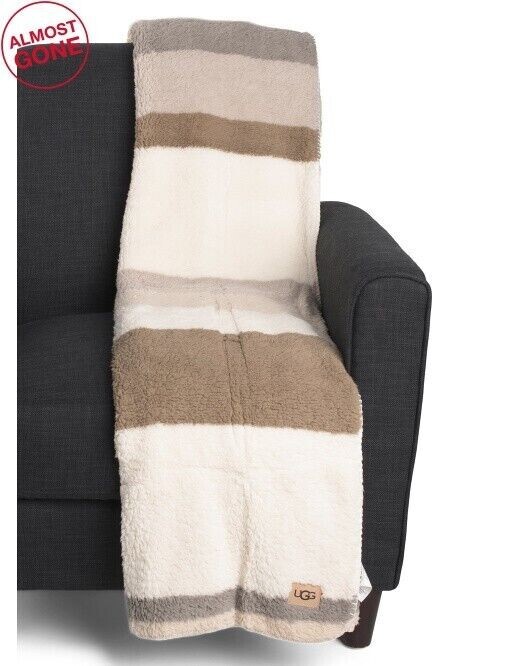 NEW UGG BELLA VERY SOFT,COMFY POLYESTER THROW BEIGE BROWN,TAUPE STRIPES  -70