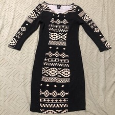 Rue 21 Women’s Dress Long Sleeves Black Ivory Aztec Design Sz S