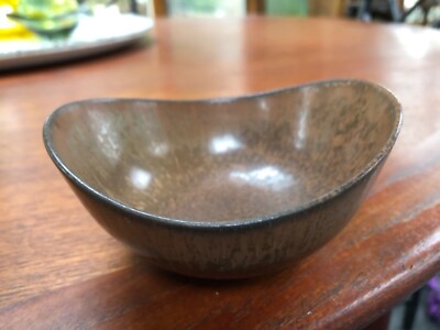 Signed vintage Gunnar Nylund Rostrand Sweden miniature pottery bowl mcm brown