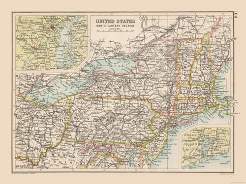 Historic Map - United States North Eastern - Bartholomew 1892 - 30.68 x 23 - 第 1/20 張圖片