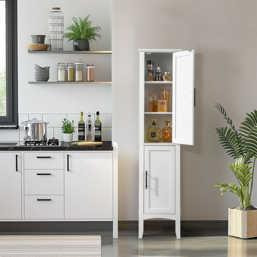 63 in Tall Bathroom Storage Cabinet Linen Tower with Adjustable 5 Shelve Cabinet - Picture 5 of 10