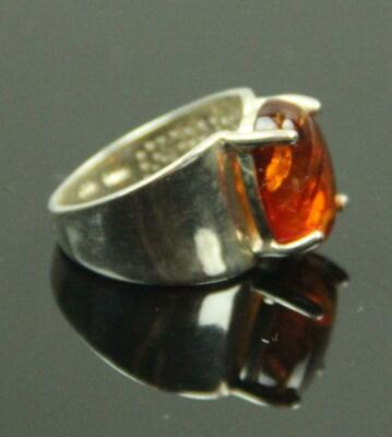 Signed UTC Sterling Silver 925 Amber Color Gemstone Wide Artisan Cocktail Ring 7