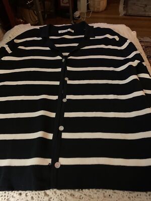 Carolyn Taylor For By Design Essentials Women's Cardigan Sweater  Black white Lg