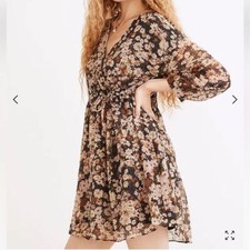Madewell drawstring faux wrap mini dress daisy reverie floral  XS bohemian NEW