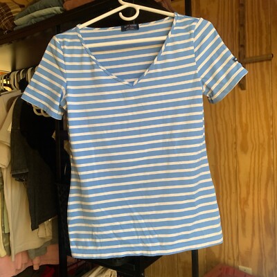 Saint James baby blue and white stripe short sleeve V Neck Sz 6