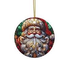 Stained Glass Santa Ceramic Ornament