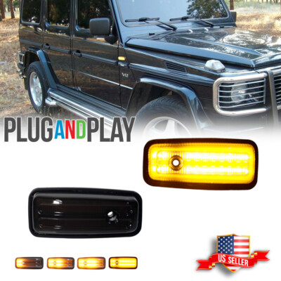 Sequential Amber LED Front Side Marker Lights For 86-02 BENZ W463 W461 G-CLASS
