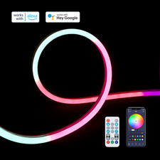 5M Smart LED Neon Strip Light RGBIC DC24V Flex Rope APP+Voice Control Music Sync