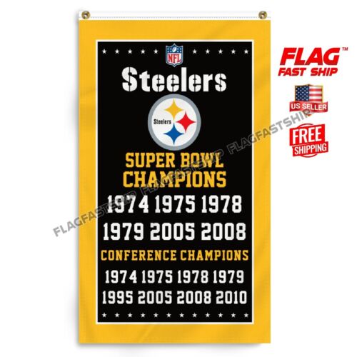 Bandera Pittsburgh Steelers 3X5 Bandera Bandera Super Bowl Campeones NUEVO Envío Gratuito - Imagen 1 de 16