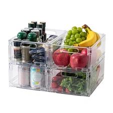 4-Pack Foldable Plastic Baskets, Stackable Storage Baskets with Handles for O...