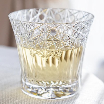 KAGAMI CRYSTAL Edo Kiriko Yumeiro Rock Glass Clear 270ml w/ Wooden