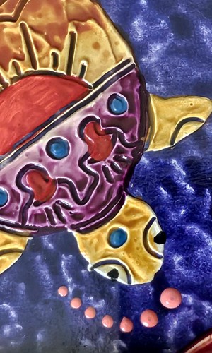 Framed Artisan Made Wall Plaque Tile Turtles  - Picture 2 of 4