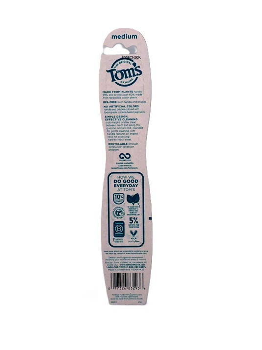 Cepillo de dientes mediano para adultos Toms's Of Maine Naturally Clean cerdas sin BPA - Paquete de 6 Foto 2 de 2