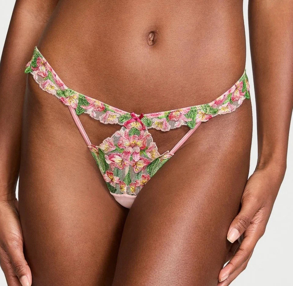 Трусики-стринги Victoria's Secret Dream Angel мерцающие с цветочной вышивкой сетчатые размер L - Изображение 4 из 4