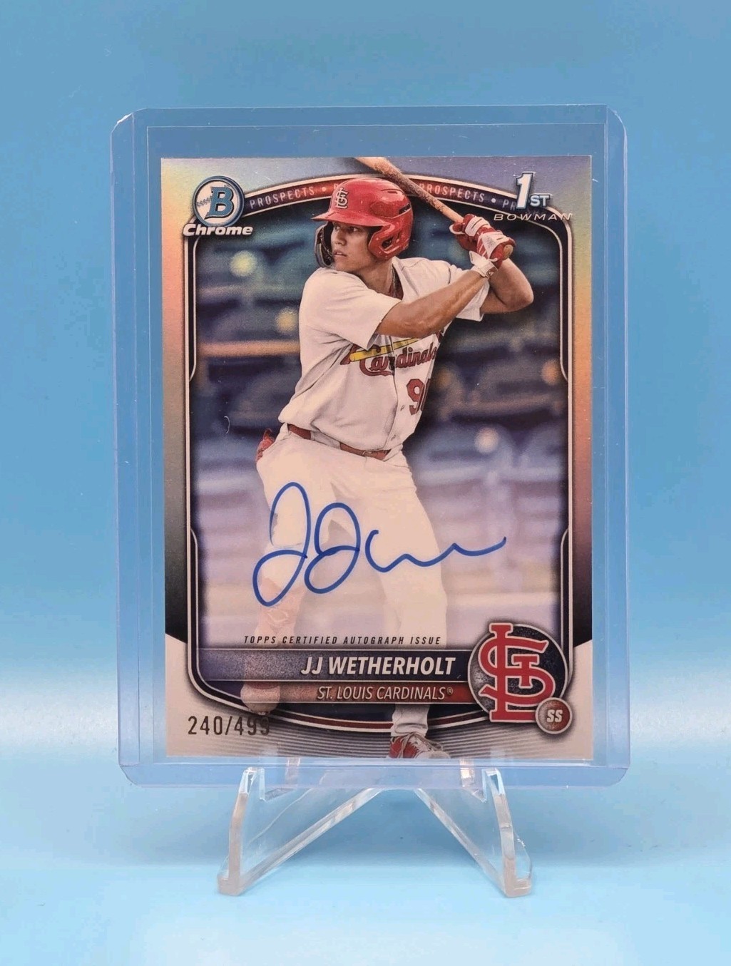 2025 Bowman JJ Wetherholt Chrome Auto Refractor 1st Prospect #/499 Cardinals