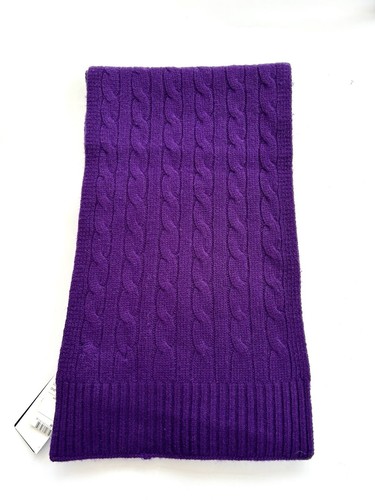 Polo Ralph Lauren Scarf Cable Knit Purple One Size Unisex Wool Mix Designer New - Picture 6 of 6