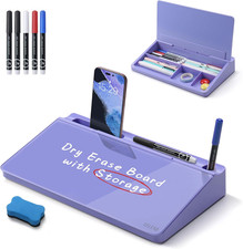 Desktop Glass Whiteboard with Storage, Small Dry Erase White Board Computer Pad