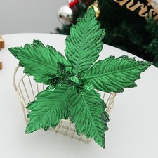12 Pcs Glitter Green Christmas Flower for Party 10.23Inch Artificial Christma...