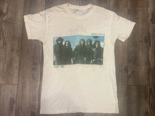 Bon Jovi The Jersey Syndicate Tour Tshirt White 1980s vintage concert t-shirt, vintage, size M, single stitch, B+ condition