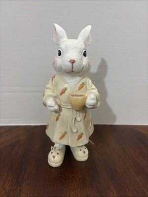 Easter Morning Bunny Figurine Carrot Robe Coffee Cup Spring Decor NWT