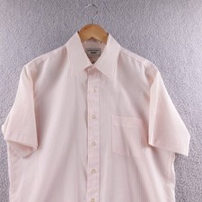 Vintage 70's Arrow Kent Mens 16 Pink Stripe Short Sleeve Button Down Shirt