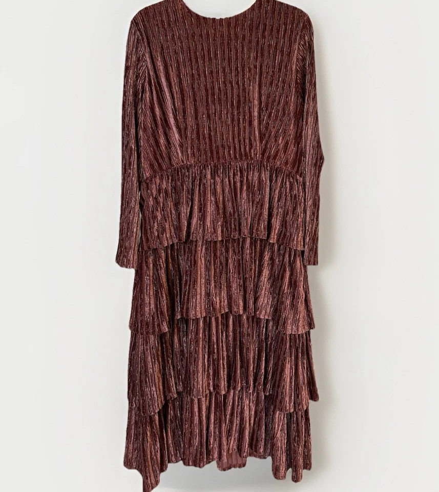 Jessakae плиссированные бархата Эйфелевой ярусный длинным рукавом платье в пыльный розовый размер XL - Изображение 2 из 4