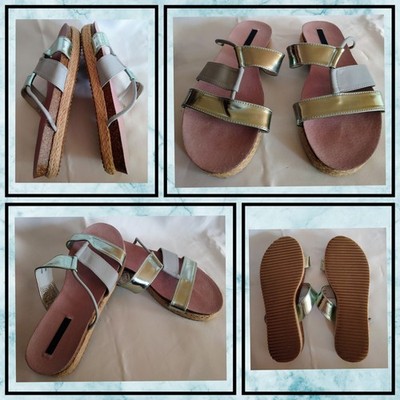 LOST INK Pantolette Sandalette 40 blau metallic grau rosa Geflecht Kork neu