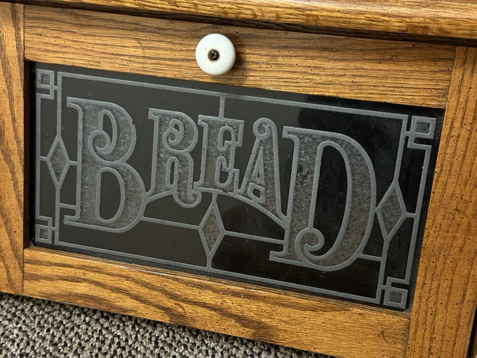 Cornwall Wood Bread Box Black Glass Drop Front 1970's Vtg Country Kitchen USA - Image 4 of 4